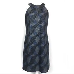 Elie Tahari Geometric Print Halter short Dress in Blue, Gray, and Black | Size 6